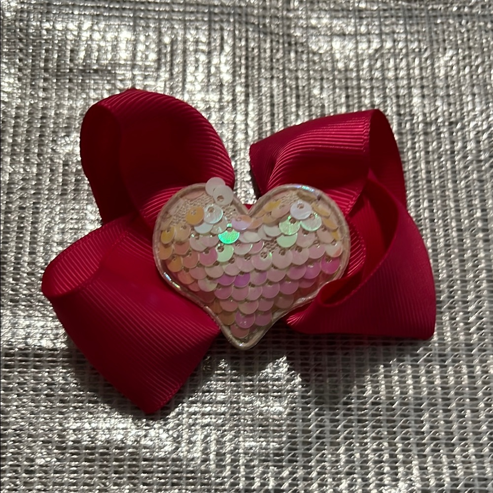 Pink Sequin Heart Hair Bow